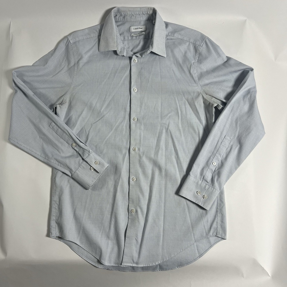 Calvin Klein Infinite Non-Iron Slim Stretch Dress Shirt Blue Check 16.5 32/33
